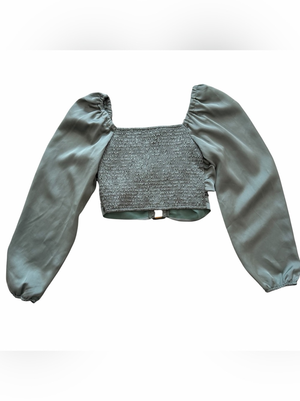 Sage Green Long Sleeve Crop Top - Picture 2 of 3